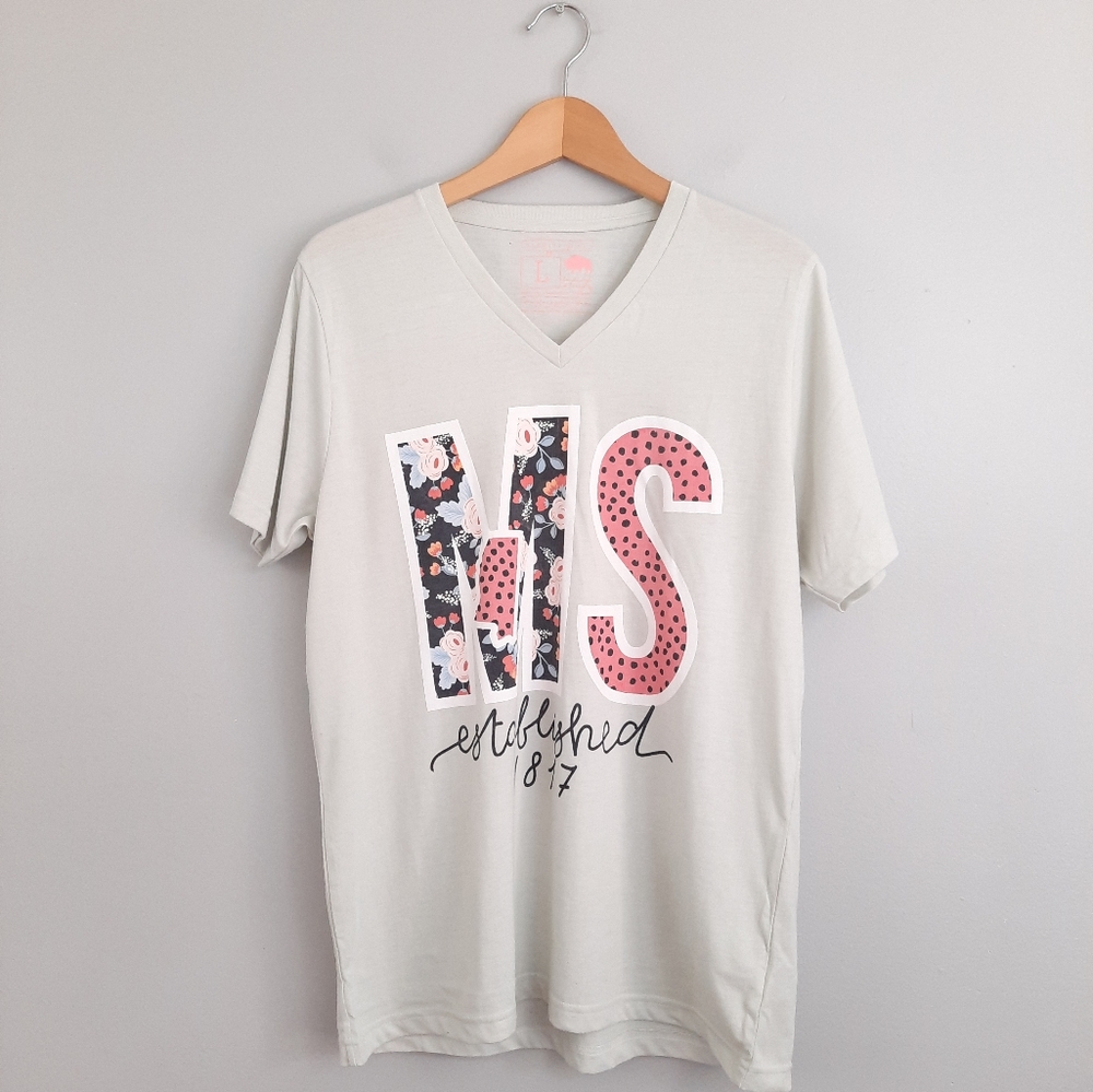 Calamity Jane's Pale Blue Mississippi V-Neck Tee